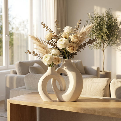 Ceramic Set of 2 Creative White Vases for Home Decor