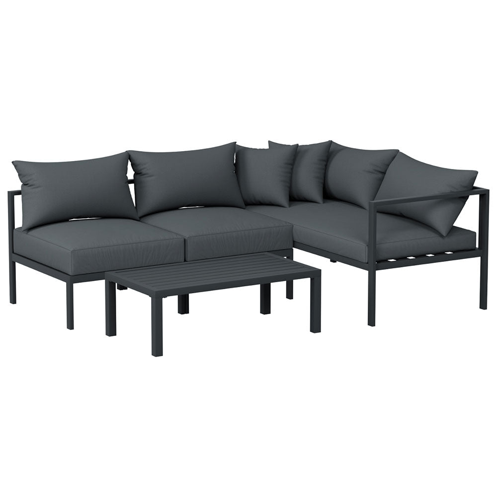 Palm Cove 4 Seater Outdoor Sofa Set Aluminium Patio Furniture Setting  - Charcoal