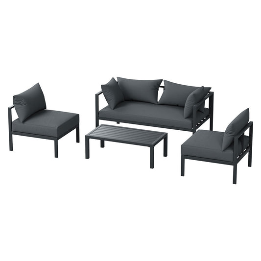 Palm Cove 4 Seater Outdoor Sofa Set Aluminium Patio Furniture Setting  - Charcoal