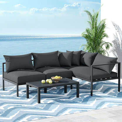 Palm Cove 4 Seater Outdoor Sofa Set Aluminium Patio Furniture Setting  - Charcoal