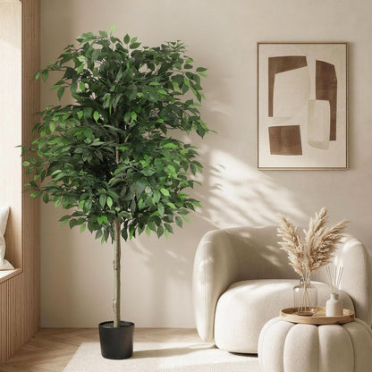 180cm faux ficus tree with dense layered green foliage in a weighted cement pot