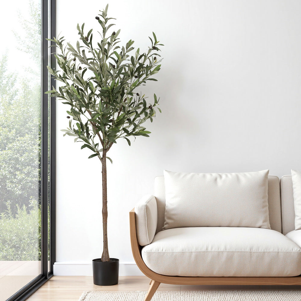 155cm faux olive tree with delicate silver-green foliage in a weighted cement pot