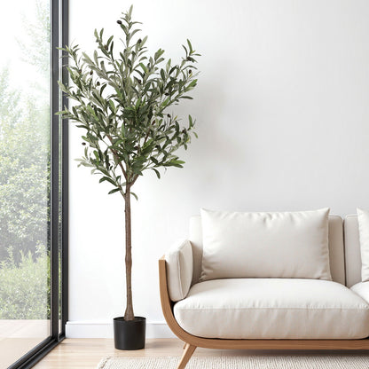 155cm faux olive tree with delicate silver-green foliage in a weighted cement pot