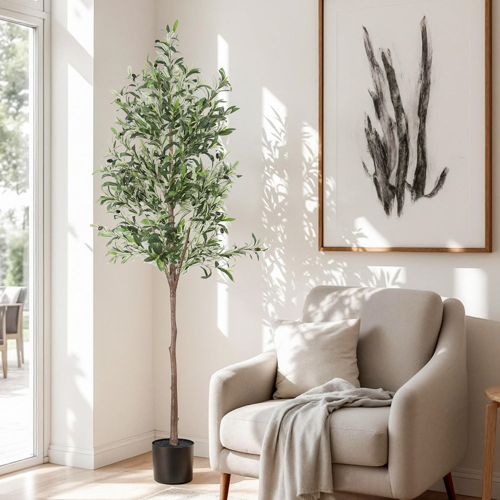 180cm tall faux olive tree with delicate silver-green foliage in a weighted cement pot