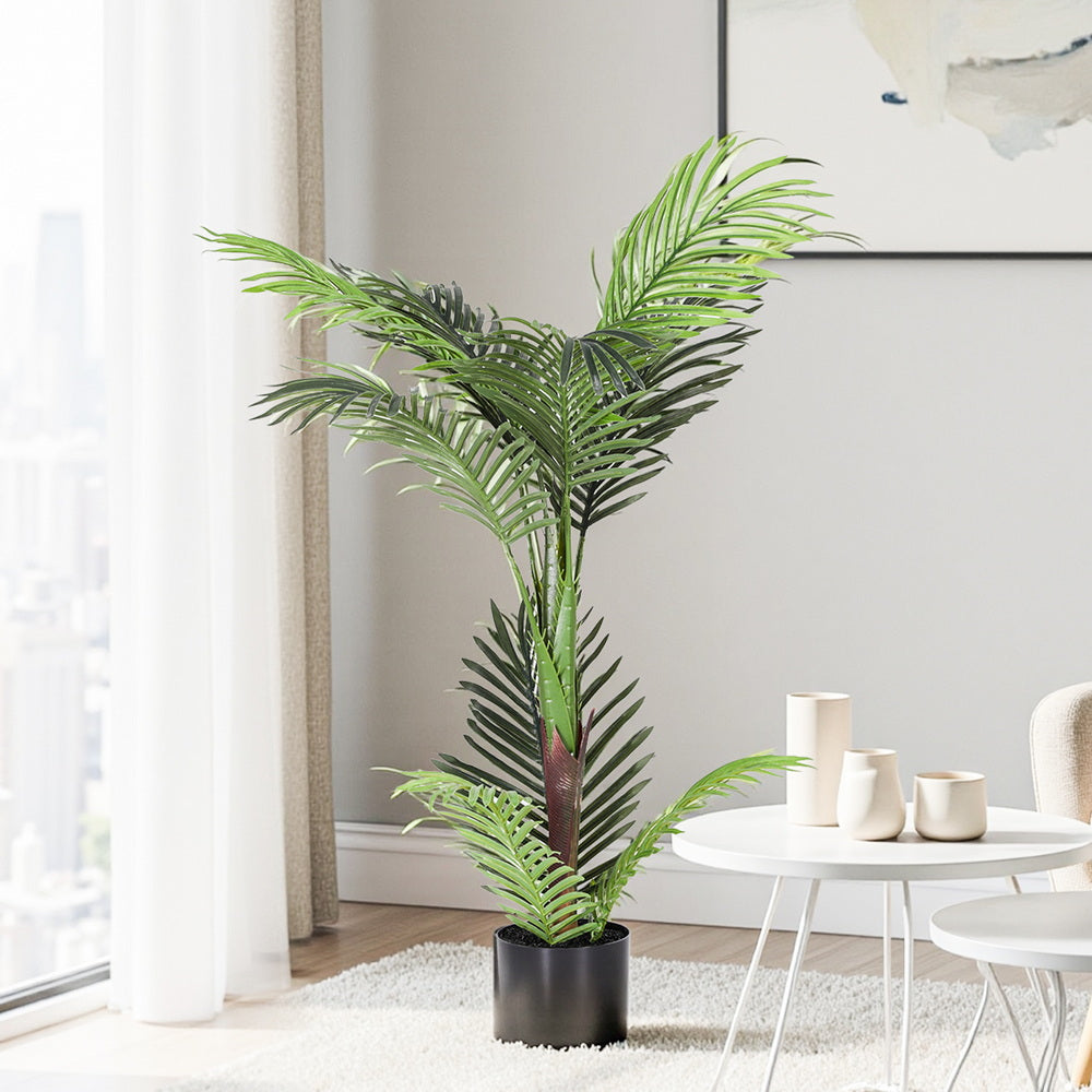 100cm faux palm tree with lush green fronds in a weighted cement pot