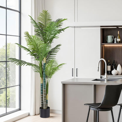 180cm tall faux palm tree with lush green fronds in a weighted cement pot