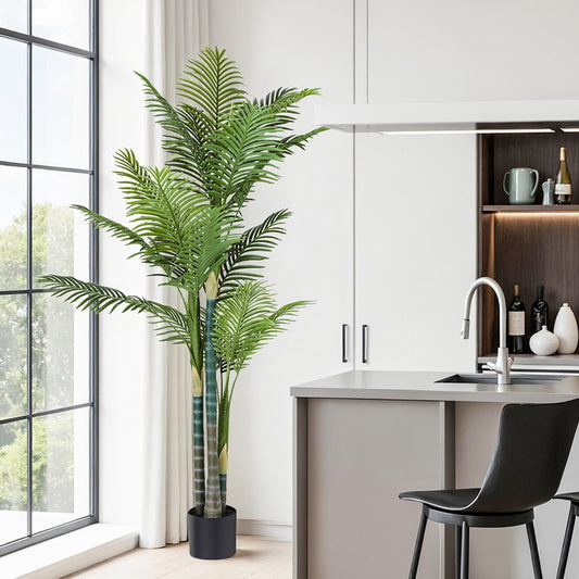180cm tall faux palm tree with lush green fronds in a weighted cement pot