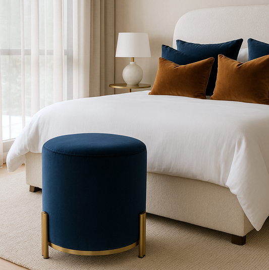 Apollo Velvet Ottoman - Blue – modern ottoman or footstool by Interior Ave