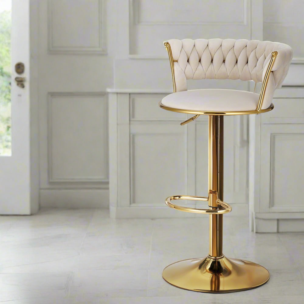 PEARL IVORY VELVET BAR STOOL