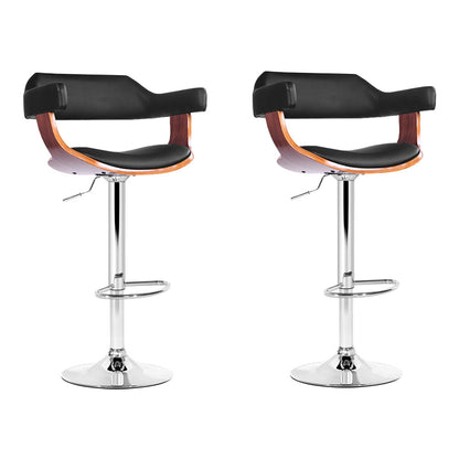 Mulan Walnut Padded Bar Stool - Black - Set of Two