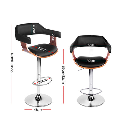 Mulan Walnut Padded Bar Stool - Black - Set of Two