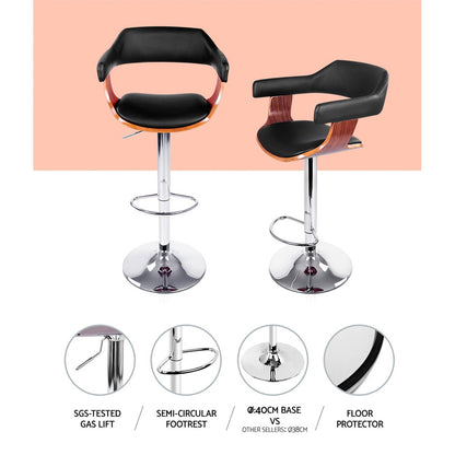 Mulan Walnut Padded Bar Stool - Black - Set of Two