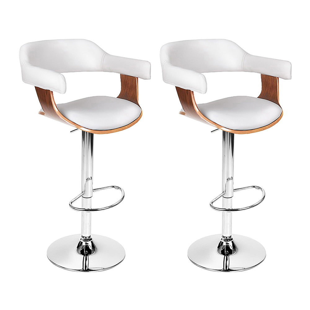 MULAN WHITE / WALNUT PADDED BAR STOOLS - Set of 2