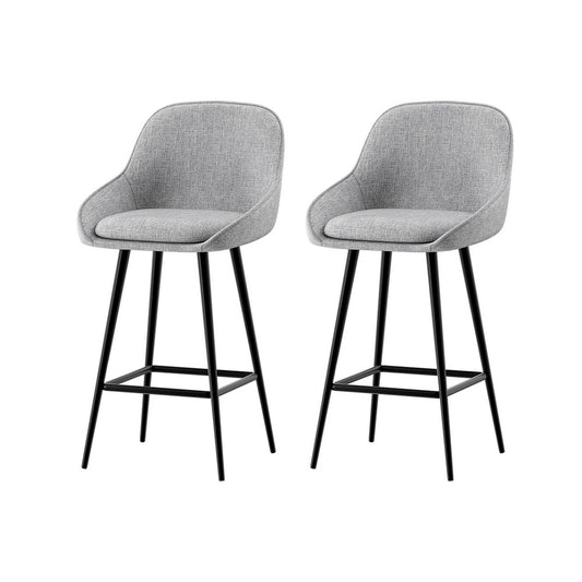 Metro Grey Bar Stool – Set of Two (Linen & Metal)