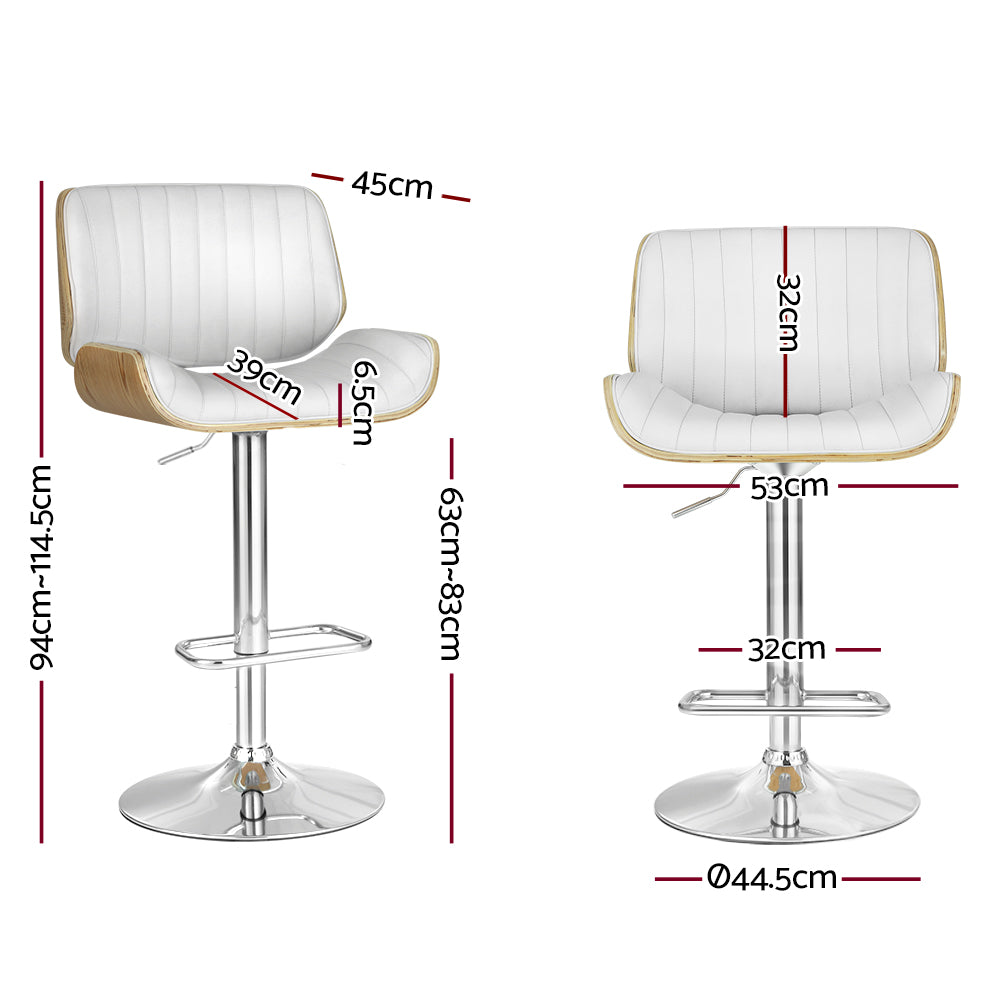 Oslo Adjustable Swivel Kitchen Bar Stool – White & Walnut-Look (Set of 2)