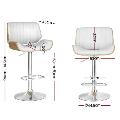 Oslo Adjustable Swivel Kitchen Bar Stool – White & Walnut-Look (Set of 2)