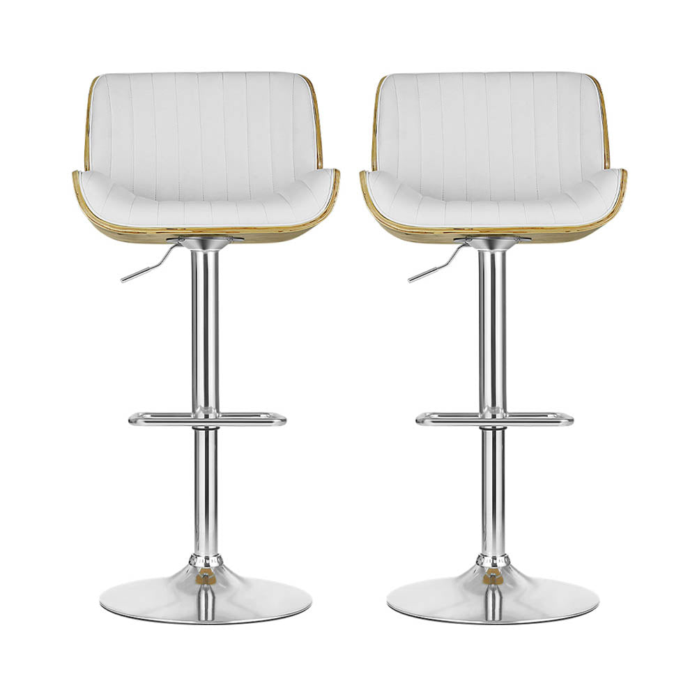 Oslo Adjustable Swivel Kitchen Bar Stool – White & Walnut-Look (Set of 2)