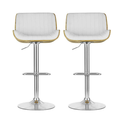 Oslo Adjustable Swivel Kitchen Bar Stool – White & Walnut-Look (Set of 2)