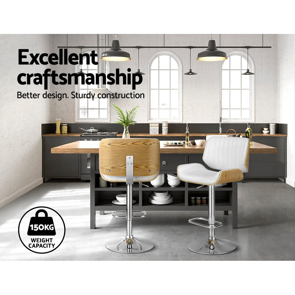 Oslo Adjustable Swivel Kitchen Bar Stool – White & Walnut-Look (Set of 2)