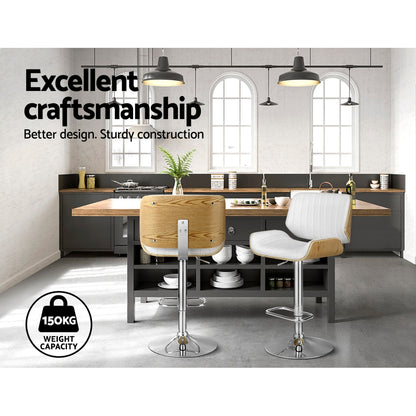 Oslo Adjustable Swivel Kitchen Bar Stool – White & Walnut-Look (Set of 2)