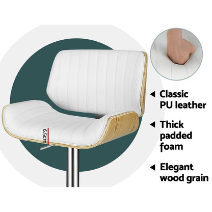 Oslo Adjustable Swivel Kitchen Bar Stool – White & Walnut-Look (Set of 2)