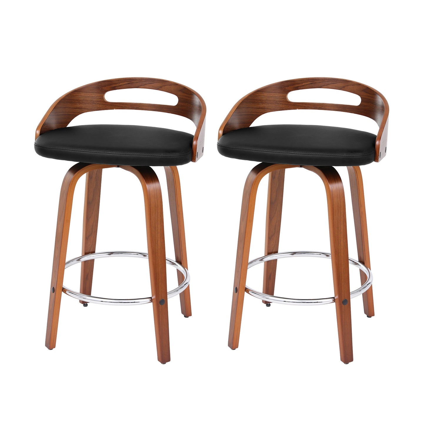 Kivo Bar Stool - Black & Walnut Wood (Set of 2)