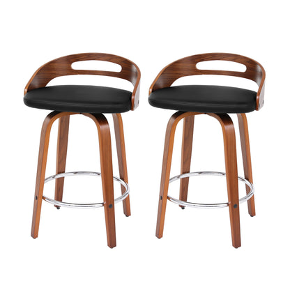 Kivo Bar Stool - Black & Walnut Wood (Set of 2)