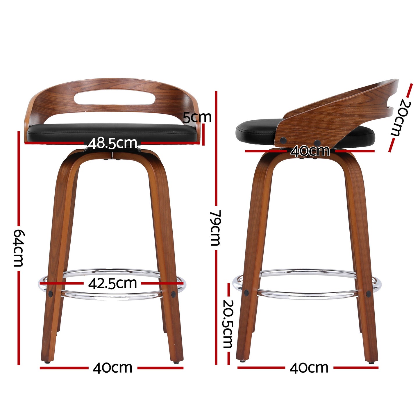 Kivo Bar Stool - Black & Walnut Wood (Set of 2)