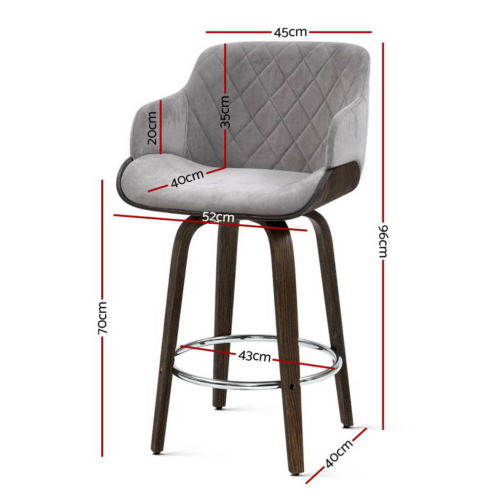 Bentwood bar stool - Grey Velvet - Set of Two
