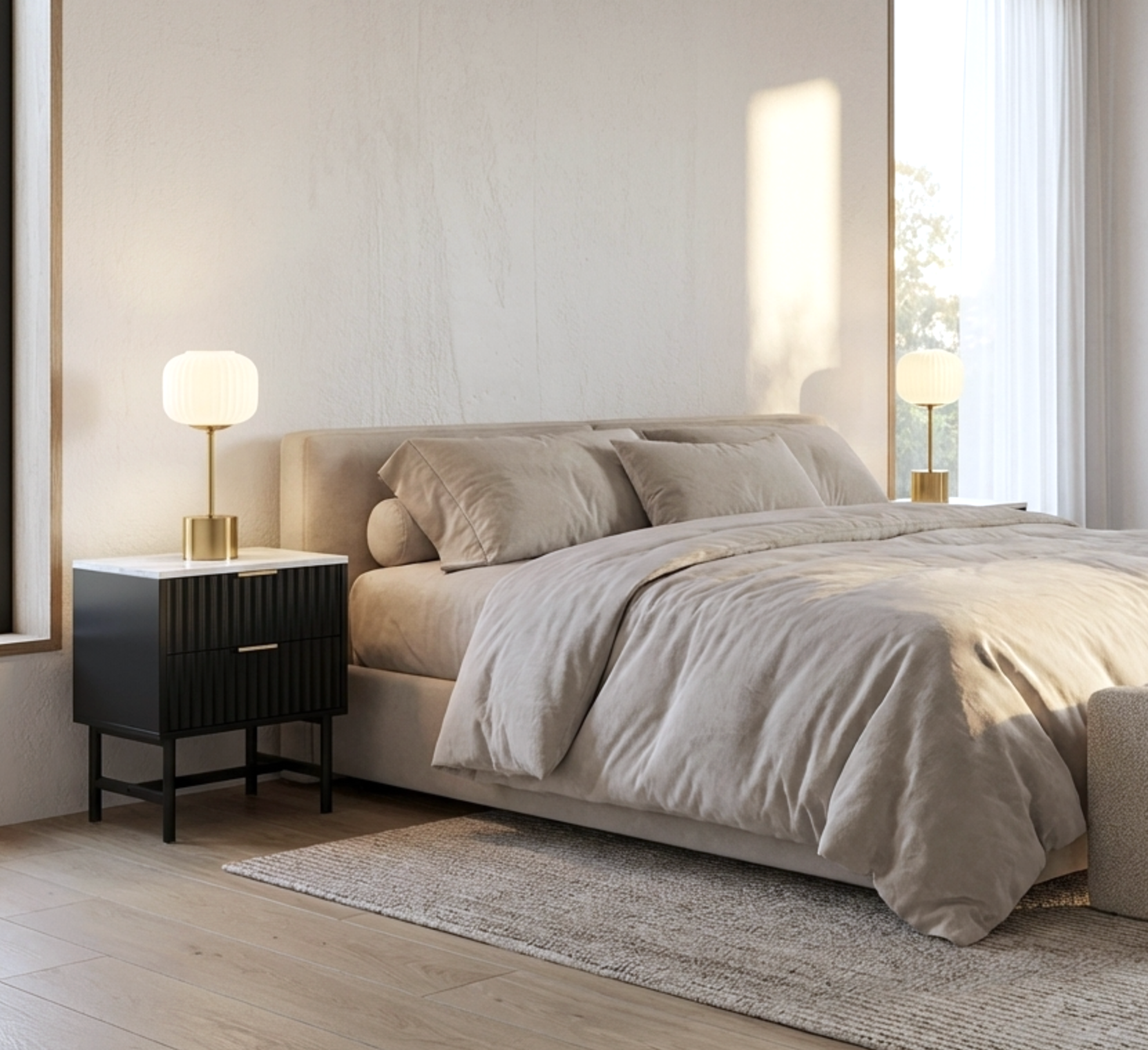 Blanc bedside table black with two drawers | Modern Bedside Table by Interior Ave