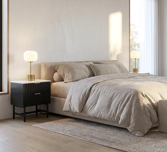 Blanc bedside table black with two drawers | Modern Bedside Table by Interior Ave