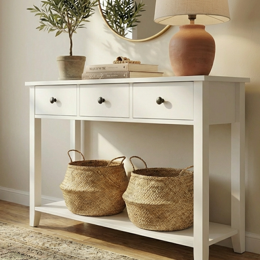 Bayside Hamptons Console Table 3 Drawers - White – premium furniture by Interior Ave