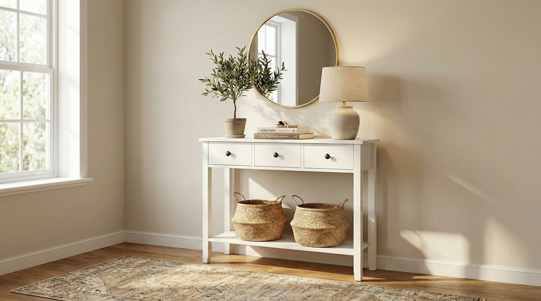 Bayside Hamptons Console Table 3 Drawers - White – premium furniture by Interior Ave