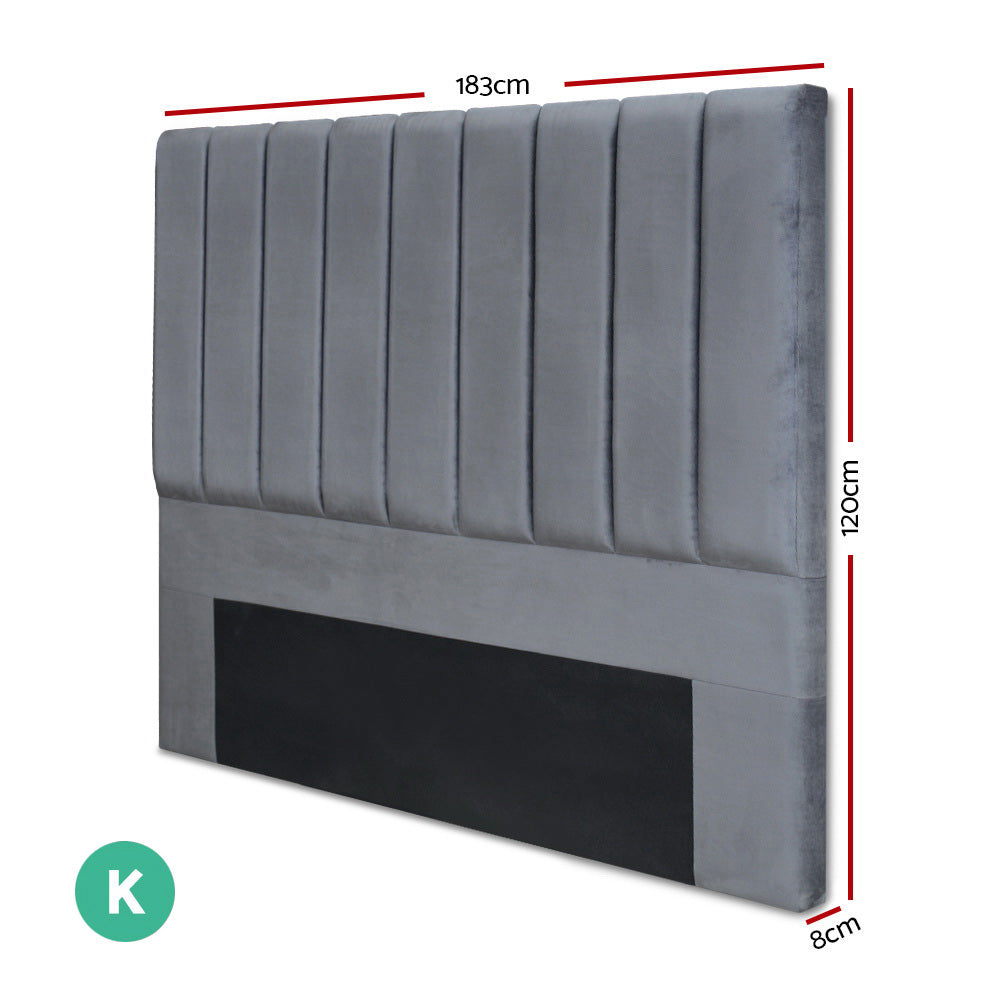 Kobe Grey Velvet Bed Headboard - King