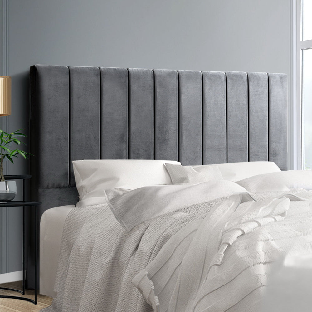 Kobe Grey Velvet Bed Headboard - King