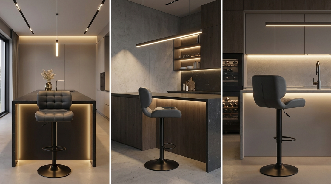 Byron Padded Bar Stool - Charcoal Grey - Set of Two – modern bar stool by Interior Ave