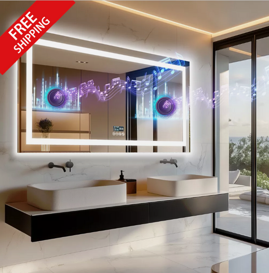 160 x 80cm Rectangle Frameless LED Bathroom Bluetooth Mirror – LED illuminated Bluetooth bathroom mirror by Interior Ave