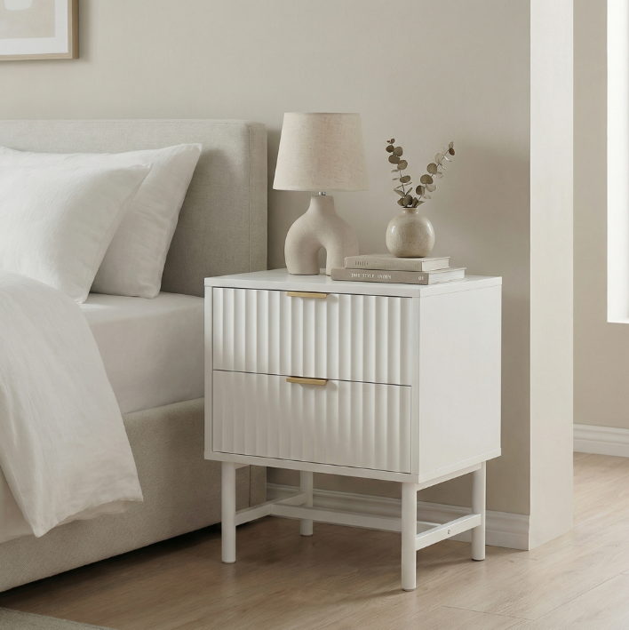 Blanc bedside table white with two drawers | Modern Bedside Table by Interior Ave