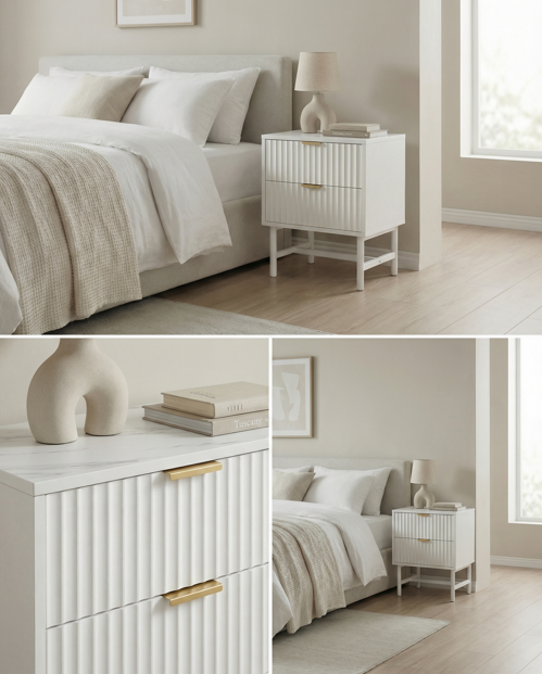 Blanc bedside table white with two drawers | Modern Bedside Table by Interior Ave