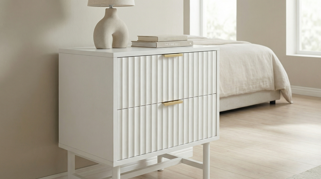 Blanc bedside table white with two drawers | Modern Bedside Table by Interior Ave