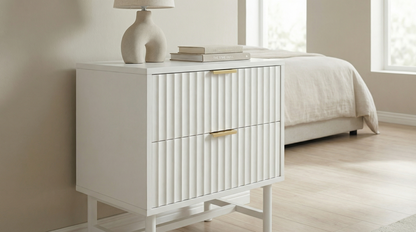 Blanc bedside table white with two drawers | Modern Bedside Table by Interior Ave