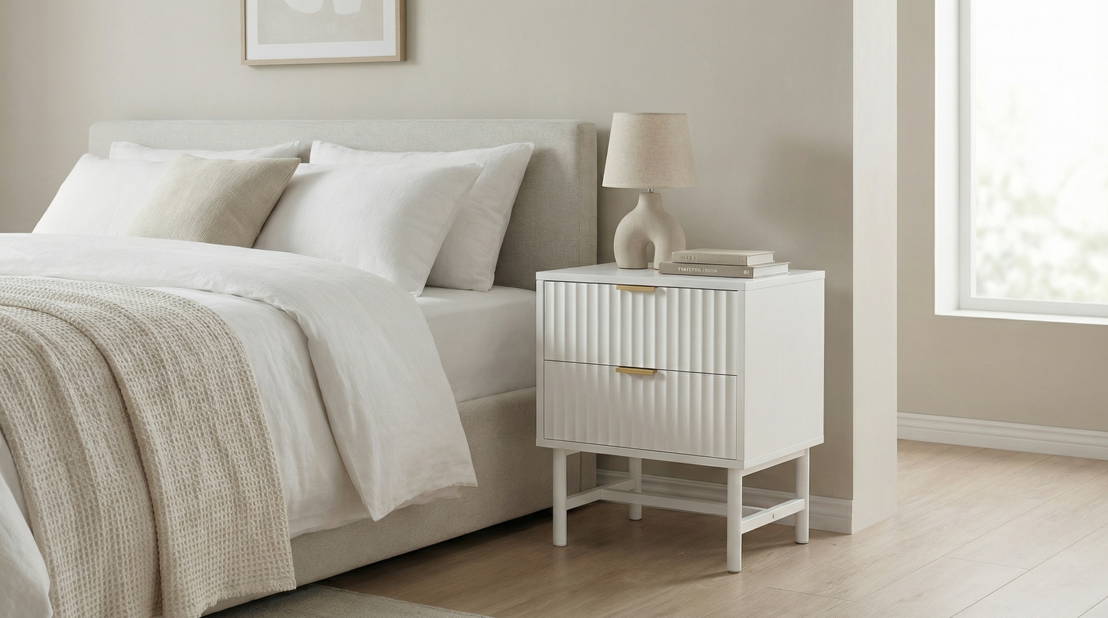 Blanc bedside table white with two drawers | Modern Bedside Table by Interior Ave