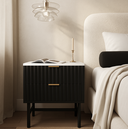Blanc bedside table black with two drawers | Modern Bedside Table by Interior Ave