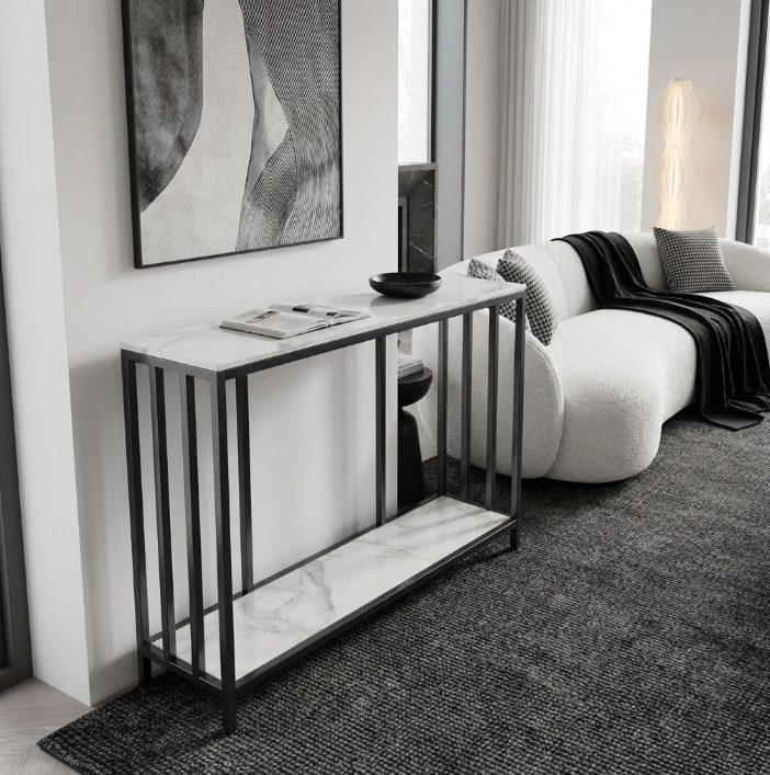 Bronte Dual Layer Hallway Console - White Marble Stone – premium furniture by Interior Ave