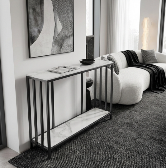 Bronte Dual Layer Hallway Console - White Marble Stone – premium furniture by Interior Ave