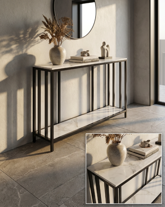Bronte Dual Layer Hallway Console - White Marble Stone – premium furniture by Interior Ave