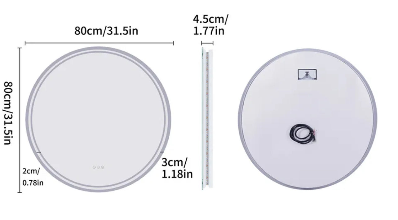 80CM ROUND FRAMELESS LED BATHROOM MIRROR