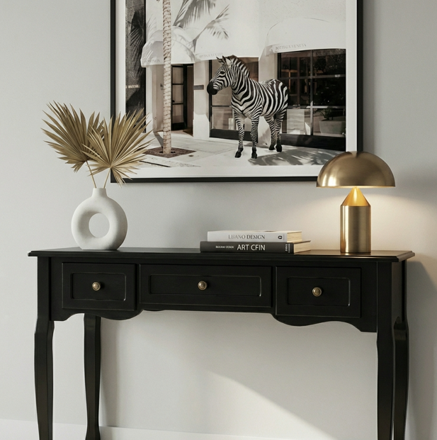 Celeste Black Modern 3 Drawer Console Desk | Furniture by Interior Ave
