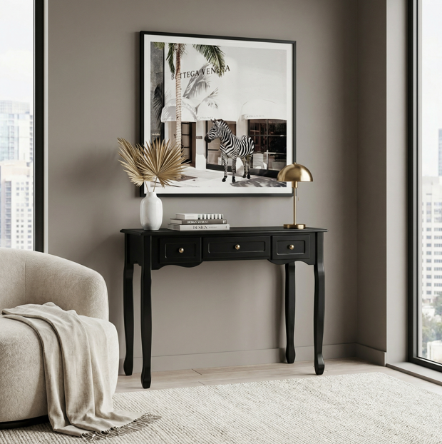 Celeste Black Modern 3 Drawer Console Desk | Furniture by Interior Ave