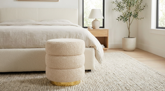 Calista Round Stacked Ottoman - Beige Teddy Fleece – modern footstool by Interior Ave